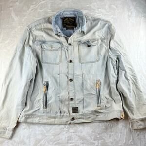 Akoo Brand Denim Blue Jean Jacket Men's 4XL "100% Street" Light Wash Button Up